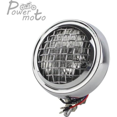 Motorcycle Retro Mesh Grill 60W Halogen Front Headlight Head Lamp for Harley Cafe Racer Honda Yamaha XS650 CG125 GN125 Universal
