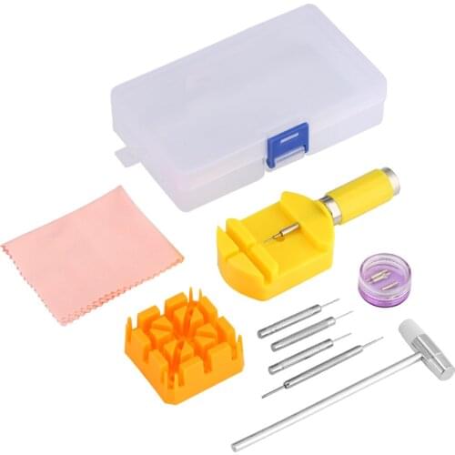 12 Pieces Set Watch Repair Tool with Watch Splitter+Hammer+Holder+Wiping Cloth+Needles+Watch Band Adjuster