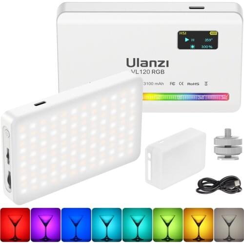 Ulanzi VL120 RGB Compact Video Light with Display Screen Diffuser Mini Camera RGB Light Smartphone Selfie Lighting 3100mAh