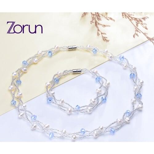 Zorun Genuine Natural Freshwater Pearl Sets Necklace and Bracelet Fine Jewelry 5-6mm with Magnetic Clasp for Women New Design