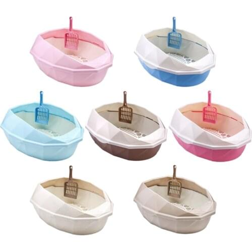 Pet Cat Kitty Open Top Litter Box with Shield and Scoop Semi-closed Anti Litter Splashes Detachable Design Easy to Clean