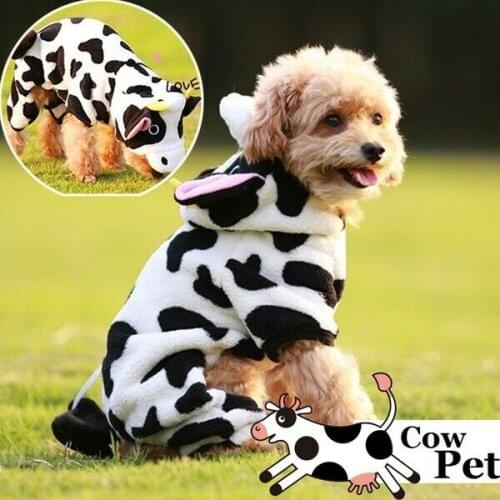 Cute Pet Clothes Dog Jumpsuits Puppy Cow Halloween Cosplay Costume Winter Warm Plush Pajamas Hoodies Plus Size XS-XXL