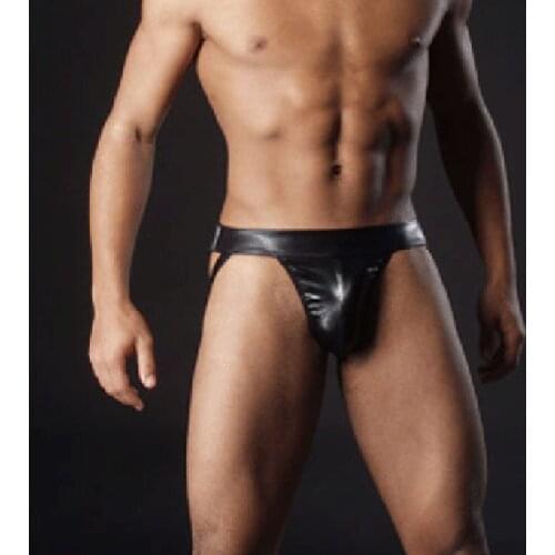 Men Jockstrap Fake PU Underwear G-Strings & Thongs Sexy Gay Penis pouch bikini buttocks Hollow thong men underwear