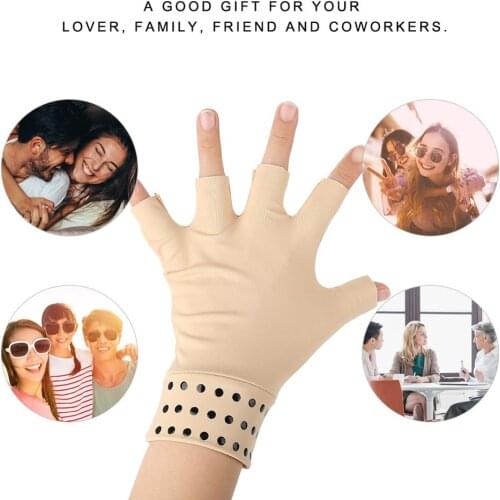 New 1 Pair Semi-Finger Elastic Glove Anti-Edema Compression Arthritis Treatment Care Non-Slip Health Warm Open Mouth Glove Beig