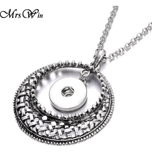New Snap Button Necklace Jewelry Vintage Metal Circle 18mm Snap Pendant Necklace for Women Men Necklaces