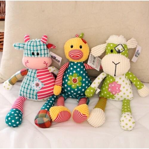 New Hot Animal Bear Cows Dog Chicken Sheep Duck Soft Stuffed Plush Crib Bed Hanging Hand Rattles Baby Toys Girl Boy Gift Dolls