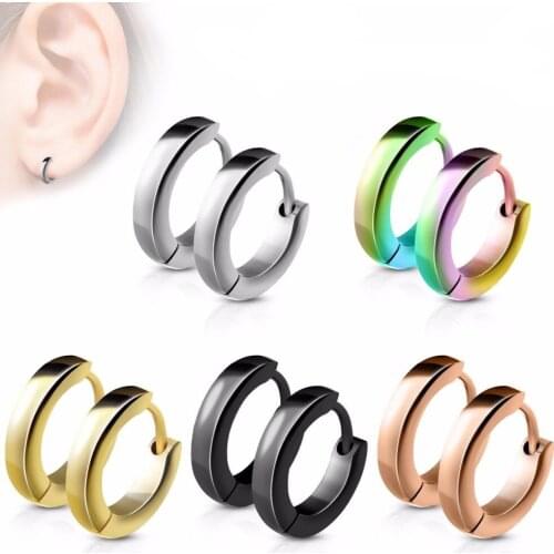 New Fashion Earrings Gold Stainless Steel Hoop Earring for Women Men Ear Rings Clip Colored Circle Earrings Jewelry