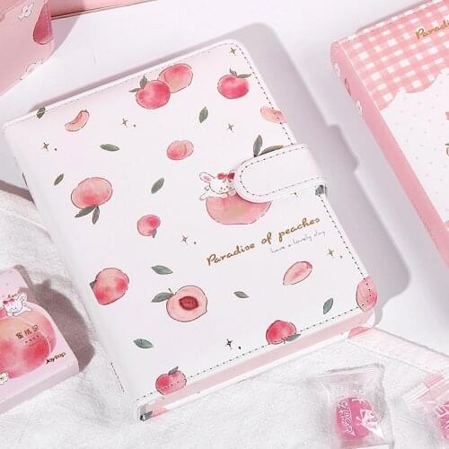Peach Pink A5 Buckle Notepad Leather Cover Notebook with Color Paper Binder Diary Gift School Supplies