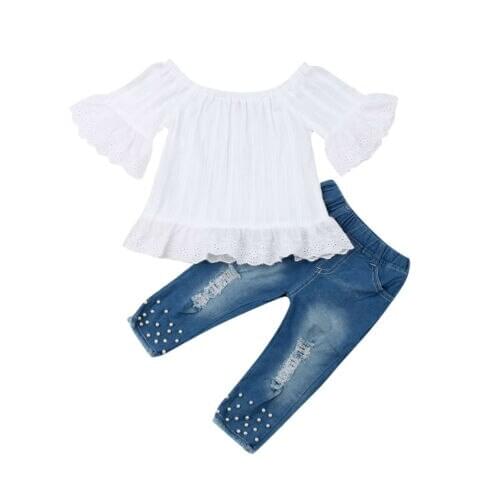 Toddler Girl Clothes Kids Baby Girls Tops T-shirt Denim Hot Pants Jeans Outfits Clothes Set
