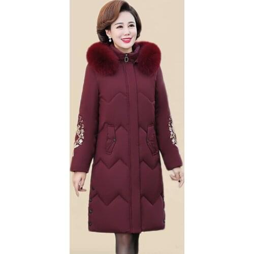 Middle age clothing Ladies Down cotton clothing coat Large size 5XL warm Womens winter jacket with hooded fur collar long coats