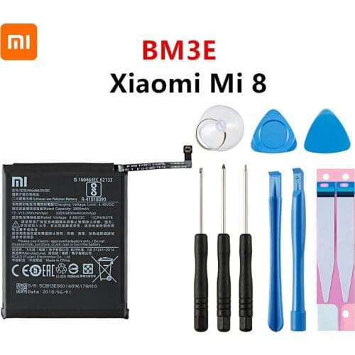 Xiao mi 100% Orginal BM3E 3400mAh Battery For Xiaomi Mi 8 Mi8 M8 BM3E High Quality Phone Replacement Batteries +Tools