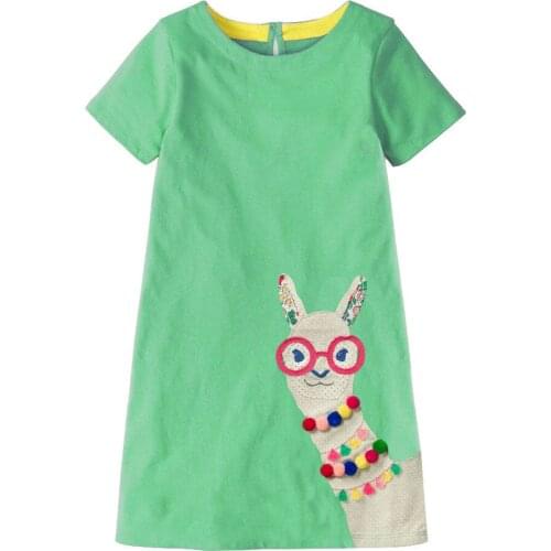 Jumping Meters Girls Dresses Alpaca Appliques Summer Princess Dress Brand Baby Girls Clothes Short Sleeve Tunic Dresses