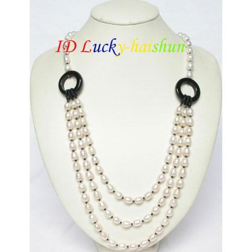 Selling Jewelry>>>long 3row 27" 10mm baroque white pearls necklace j6703