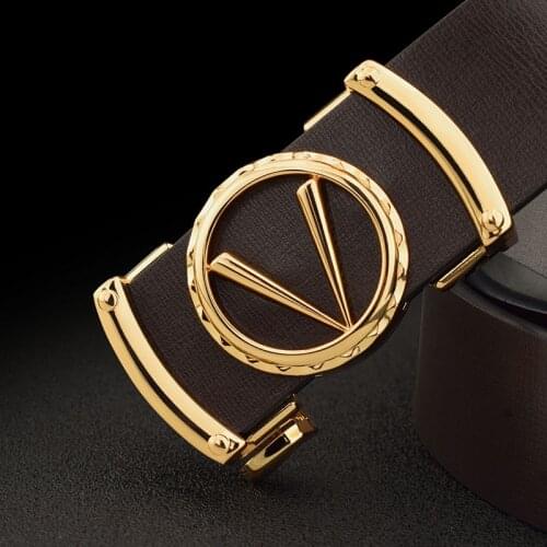 Fashion V letter Black genuine leather designer belts men HighQuality Cowskin Waist Strap Casual Automatic buckle ceinture homme