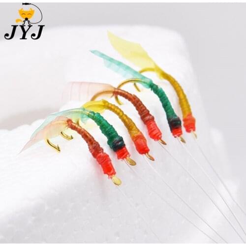 5bags JYJ 2020 No.7/14 Colorful String Hooks with 6 Rubber Fishhooks for Carp Fishing Pesca Luminous Combination Fishing Hooks