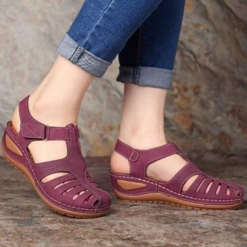 Womens Summer Classics Wedges Sandals Casual Non-Slip Sewing Round Head Buckle Solid Female Ladies Platform Shoes