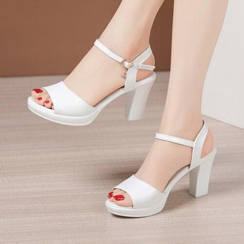 Hot Sale 2021 Platform Sandals Block Heel Shoes Woman Summer Open Head High Heels Sandals Ladies Office Party Big Size Shoes