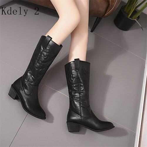 Riding boot Sexy Knee High PU Women Snow Boots Womens Fashion Winter Thigh High Boots Shoes Woman Chunky Heel Plus Size 34-43
