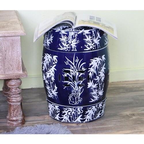 Jingdezhen Blue And White Porcelain Bamboo-leaf-pattern Ceramic Stool Drum Creative Classical Chinese Style Decorations stool