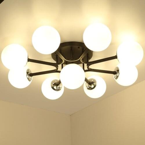 Modern Glass Ball Led Chandelier Round Black White Bedroom Loft Living Room Ceiling Pendant Lamp Home Interior Lighting Fixture