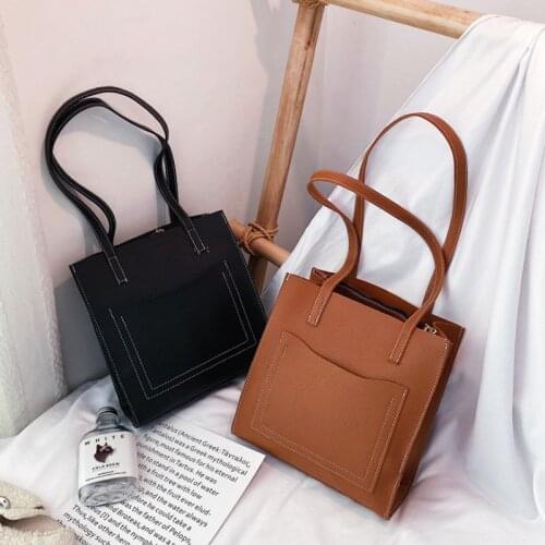 PU Shoulder Bags OL Style Tote Bag Casual Large Capacity Handbag Fashion Retro Wild Solid Color Shopping Bag For Women