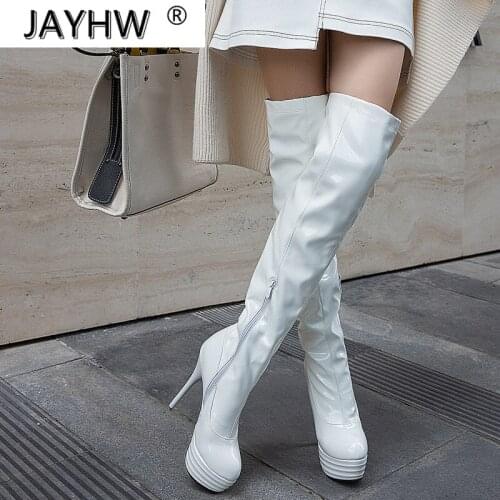 Size 34-46 Sexy shiny super high heels over the Knee high Boots woman Winter Round Toe platform Women Boot Lady Fashion Botas
