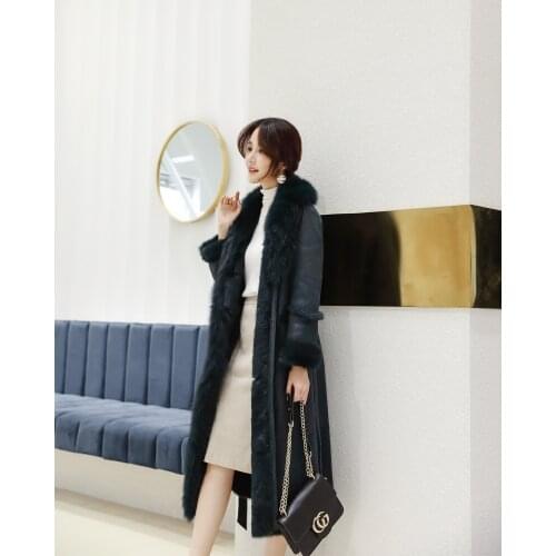 Rabbit Coat Women Winter 2020 New Large Real Fox Fur Collar Warm Long Genuine Leather Jacket manteau femme hiver L2572