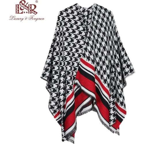 2020 Winter Women Poncho Femme Cashmere Wool Poncho and Capes Leather Hem Female Shawl Knitted Women Dress Coat Poncho