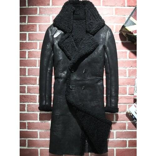Winter Genuine Leather Jacket Men Natural Sheep Fur Coat Long Shearling Jacket Vintage Warm Leather Jackets Wp17a457
