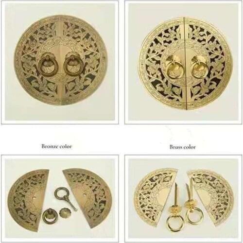 1pcs Retro Pure Copper Handle Cupboard Shoe Cabinet Closet Door Engraved Round Pull Ring