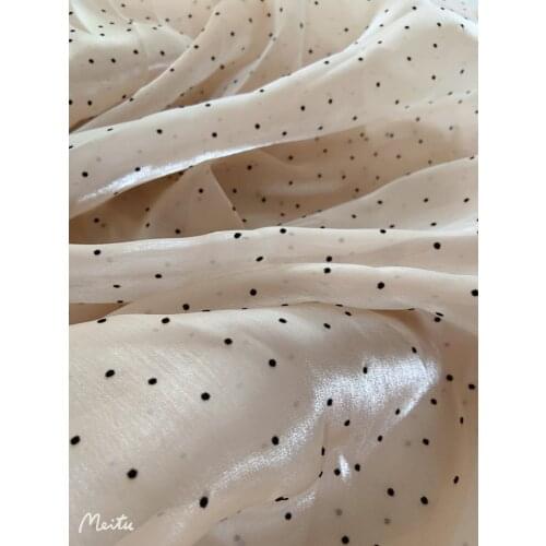 1 yard Nude Skin Tone Organza Fabric With Velvet Polka Dots Shiny Organza Fabric