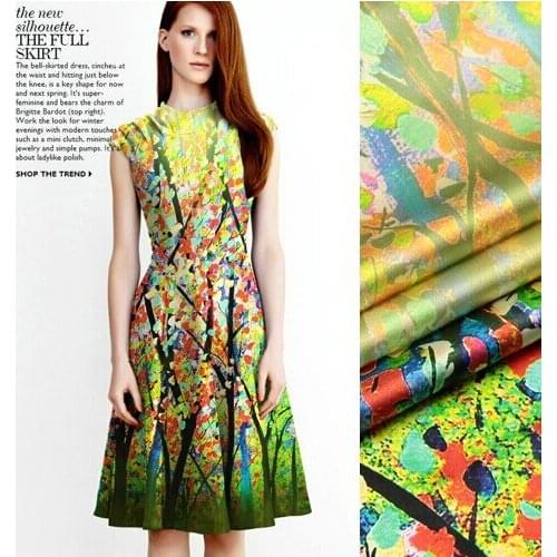 118*120cm 93% silk & 7% spandex 19mm tress print yellow green silk satin fabric for dress shirt clothes