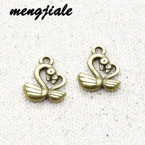 20pcs Wholesale Antique Bronze Swan Charms Alloy Metal Animals Pendants For DIY Handmade Jewelry Accessories Making 15*12mm