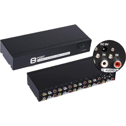 8 In 1 Out Composite Video Audio 3 RCA AV Switch Switcher Box Selector Repeater 8 Port Video Audio Splitter For HDTV LCD DVD