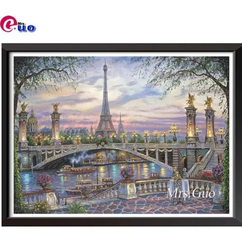 Diamond Embroidery Paris Tower Sunset Bridge Landscape DIY Diamond Painting With Square Rhinestones Mosaic Diamonds Art Kits