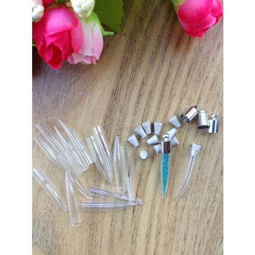 Free mail 100sets/lot Magic potion wicca wiccan bottle glass pendant with metal cap rubber