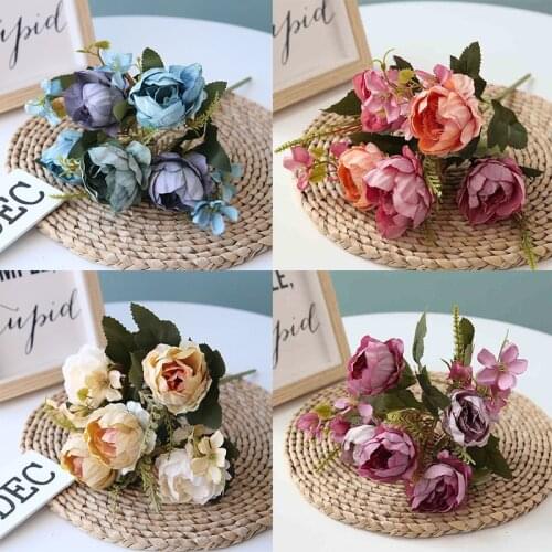 1 bundle Silk Peony bouquet home decoration accessories wedding Party scrapbook fake plants diy pompons artificial roses flowers