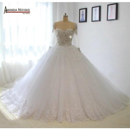 2017 Hot Sale Luxury Full Beading Shinny Stones Wedding Dress Long Train
