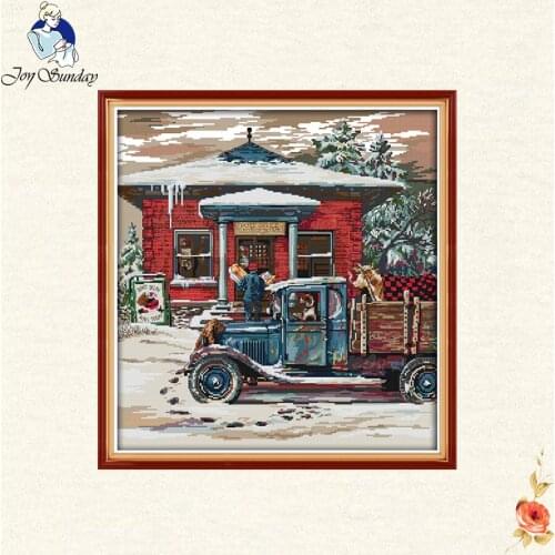 Joy Sunday The post office Cross Stitch Scenery Needlework,DMC 14CT Cross stitch,Wholesale DIY Cross-stitch Kit Kit Embroidery