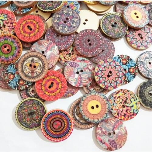 50pcs Various Retro Wood Buttons octagon gear round buttons Aperture for DIY Handwork Sewing Scrapbook Clothing Crafts Supplies