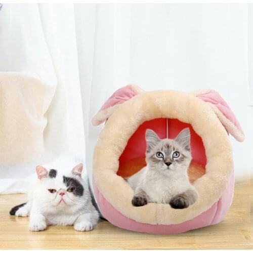 Cat Bed for Indoor Warm Fleece Basket Dog Kennel House Puppy Cage Cozy Kitten Lounger Soft Cushion Tent Washable Cave Mat Bag