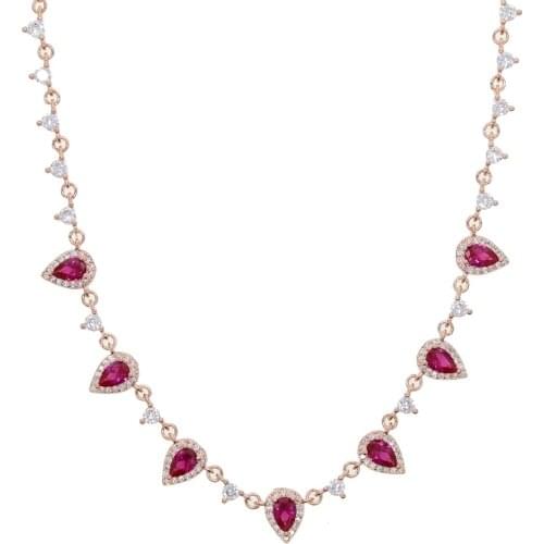 Micro pave red clear colorful cz geometric water drop cz charm rose gold choker necklace for women wedding engagement jewelry