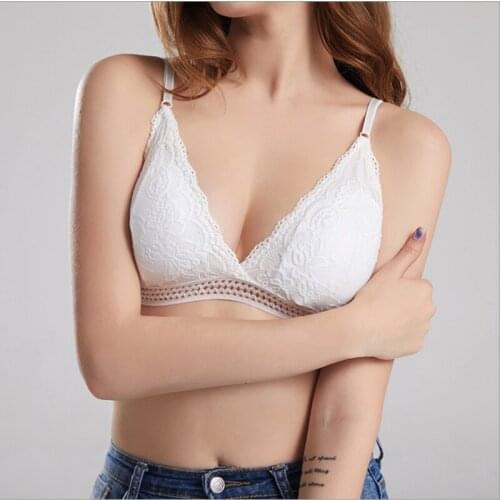 M-6XL Cute Bralette Seamless Deep V Lace Bras for Women Wireless Push Up Bra Thin Soft Underwear Sexy Lingerie Plus Size