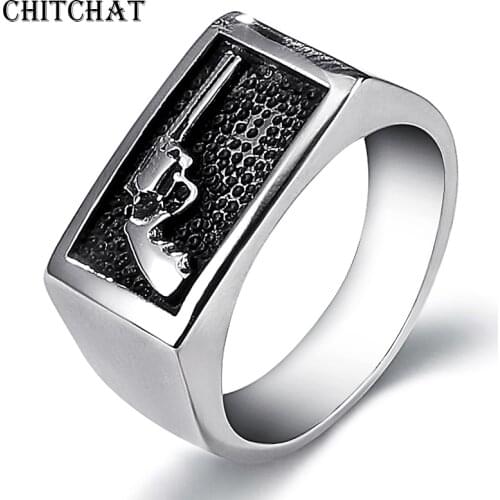 316L Stainless Steel Size 8-12 Cool Silver Color Polishing Motorcycle Cowboy Biker With Gun Ring For Man Punk Gift Drop Ship