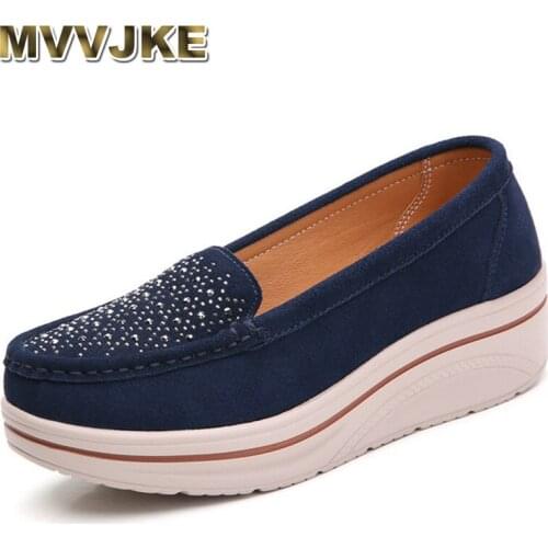 MVVJKE 2021Spring Women Shoes Platform Flats Sneakers Womens Genuine Leather Shoes Woman Slip On Flat Heels Creepers Moccasins