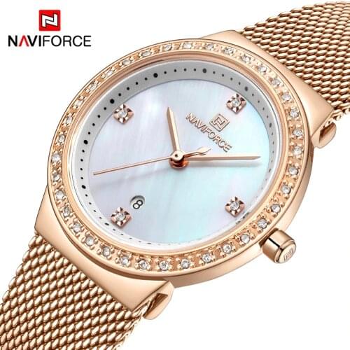 NAVIFORCE Rose Gold Watches For Women Fashion Luxury Diamond Wrist watch Waterproof Ladies Quartz Clock Gifts Relogio Feminino