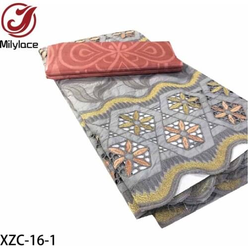 Latest African Bazin Riche Brode Fabric Combine Swiss Voile Cotton Lace 2020 Guinea Brocade Lace Fabric 2.5+2.5yards/lot XZC-16