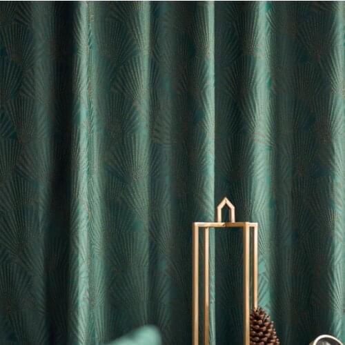 2021 New Chinese Style Light Luxury Fan-shaped Jacquard Shading Curtains for Living Room Bedroom Green Gray Luxury Decor