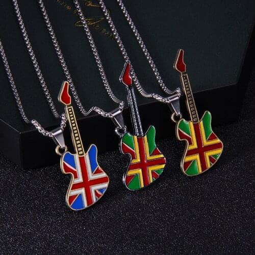 Mens Stainless Steel Color Guitar Necklace Metal Alloy Dripping Oil Ladies Hip Hop Rock Music Instrument Jewelry Pendant