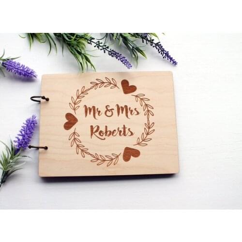 Personalized Wood Heart Mr Mrs Last Name Wedding Guest Book,Alternative Gift,Rustic Engraved Wood Guestbook,Custom Photo Album